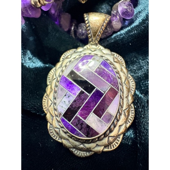 Carolyn Pollack Amethyst Inlay Necklace Pendant Earrings Set Sterling Silver 18" - Picture 9 of 15